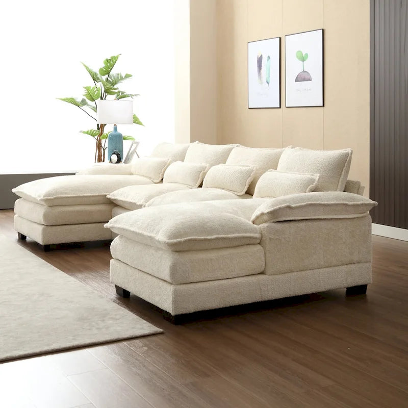 Schnittsofa Cloud Couch für Wohnzimmer, modernes Chenille-/Bouclé-U-förmiges Sofa, bequemes modulares Schlafsofa mit doppelter Recamiere