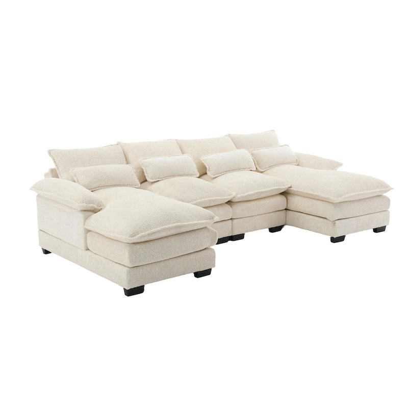 Schnittsofa Cloud Couch für Wohnzimmer, modernes Chenille-/Bouclé-U-förmiges Sofa, bequemes modulares Schlafsofa mit doppelter Recamiere