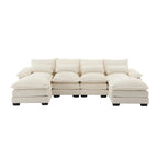 Schnittsofa Cloud Couch für Wohnzimmer, modernes Chenille-/Bouclé-U-förmiges Sofa, bequemes modulares Schlafsofa mit doppelter Recamiere