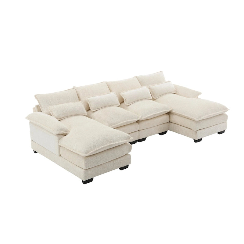 Schnittsofa Cloud Couch für Wohnzimmer, modernes Chenille-/Bouclé-U-förmiges Sofa, bequemes modulares Schlafsofa mit doppelter Recamiere