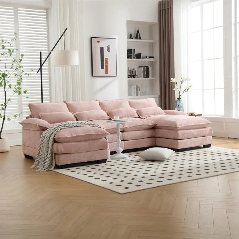 Schnittsofa Cloud Couch für Wohnzimmer, modernes Chenille-/Bouclé-U-förmiges Sofa, bequemes modulares Schlafsofa mit doppelter Recamiere