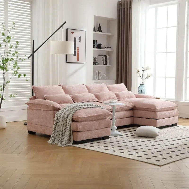 Schnittsofa Cloud Couch für Wohnzimmer, modernes Chenille-/Bouclé-U-förmiges Sofa, bequemes modulares Schlafsofa mit doppelter Recamiere