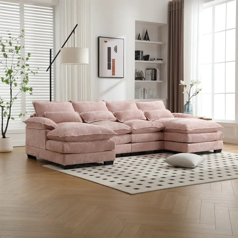 Schnittsofa Cloud Couch für Wohnzimmer, modernes Chenille-/Bouclé-U-förmiges Sofa, bequemes modulares Schlafsofa mit doppelter Recamiere