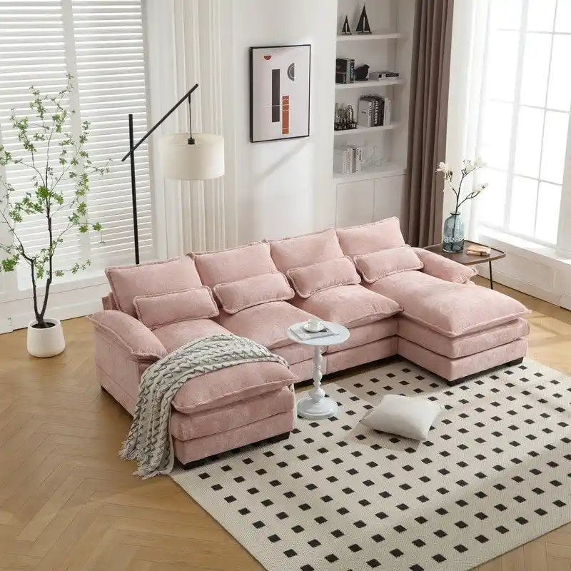 Schnittsofa Cloud Couch für Wohnzimmer, modernes Chenille-/Bouclé-U-förmiges Sofa, bequemes modulares Schlafsofa mit doppelter Recamiere
