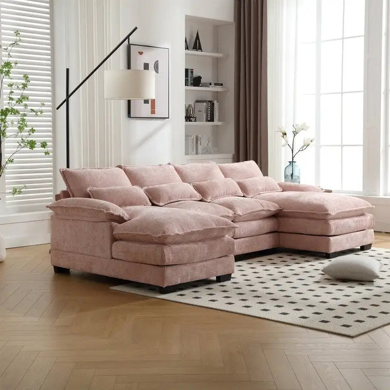 Schnittsofa Cloud Couch für Wohnzimmer, modernes Chenille-/Bouclé-U-förmiges Sofa, bequemes modulares Schlafsofa mit doppelter Recamiere