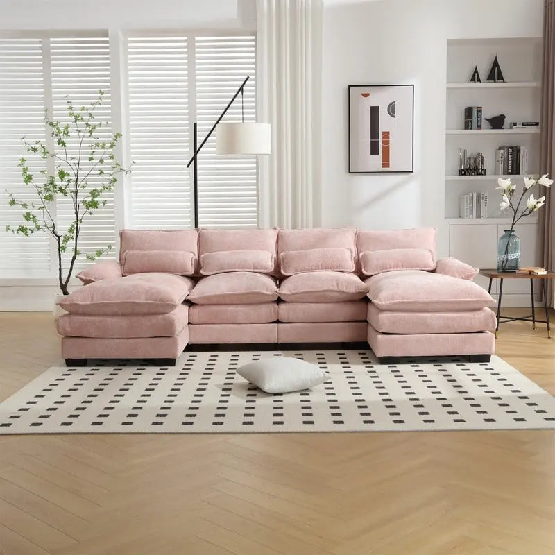 Schnittsofa Cloud Couch für Wohnzimmer, modernes Chenille-/Bouclé-U-förmiges Sofa, bequemes modulares Schlafsofa mit doppelter Recamiere