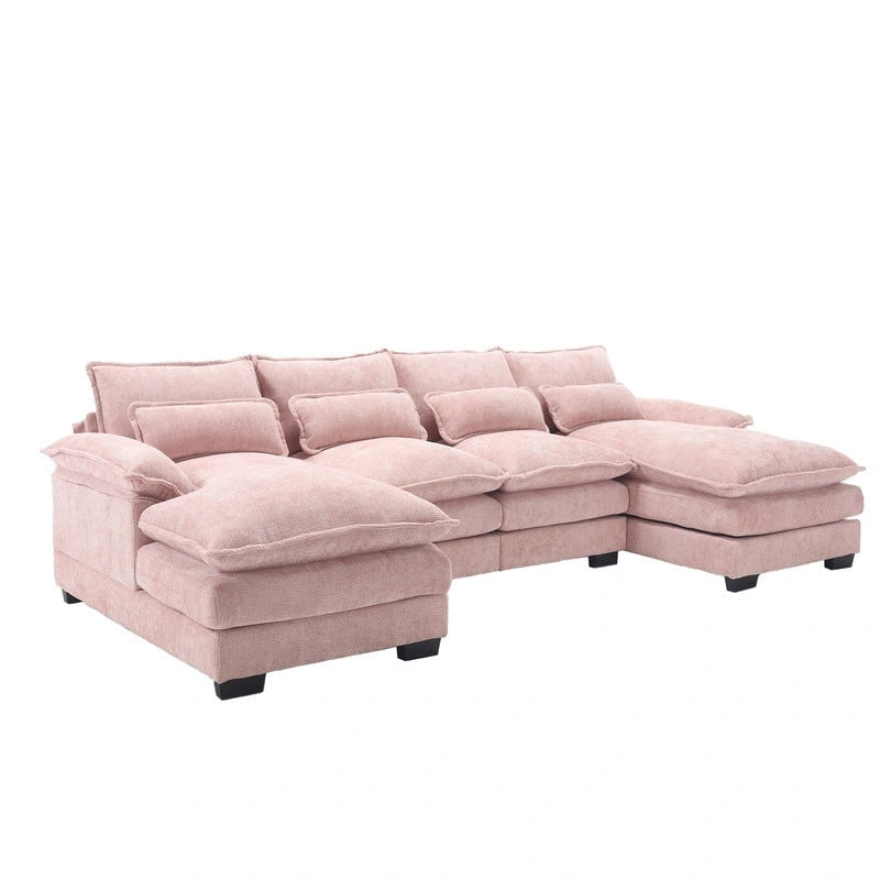 Schnittsofa Cloud Couch für Wohnzimmer, modernes Chenille-/Bouclé-U-förmiges Sofa, bequemes modulares Schlafsofa mit doppelter Recamiere