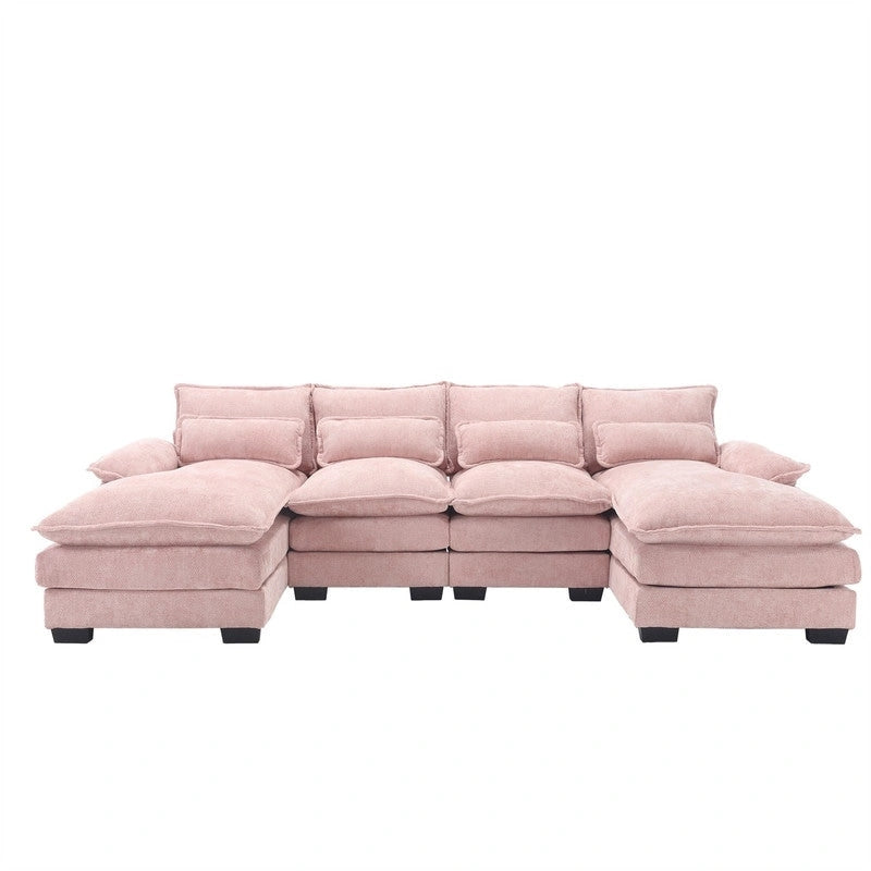 Schnittsofa Cloud Couch für Wohnzimmer, modernes Chenille-/Bouclé-U-förmiges Sofa, bequemes modulares Schlafsofa mit doppelter Recamiere