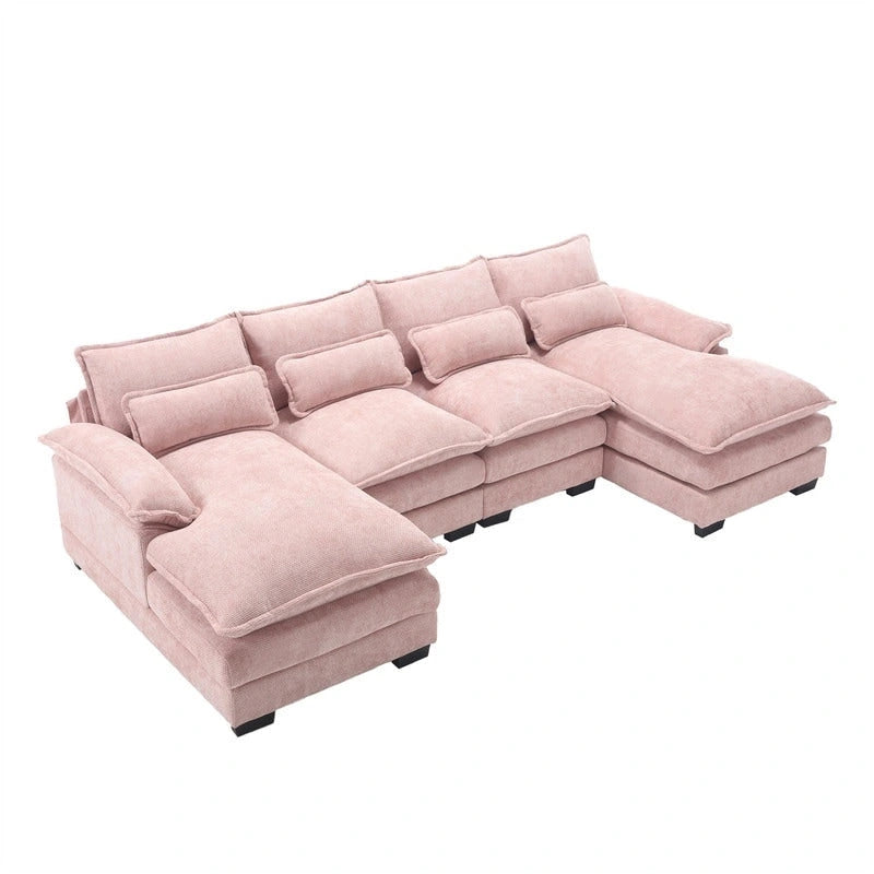 Schnittsofa Cloud Couch für Wohnzimmer, modernes Chenille-/Bouclé-U-förmiges Sofa, bequemes modulares Schlafsofa mit doppelter Recamiere