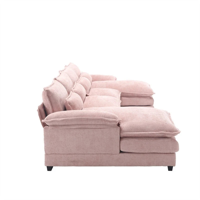 Schnittsofa Cloud Couch für Wohnzimmer, modernes Chenille-/Bouclé-U-förmiges Sofa, bequemes modulares Schlafsofa mit doppelter Recamiere