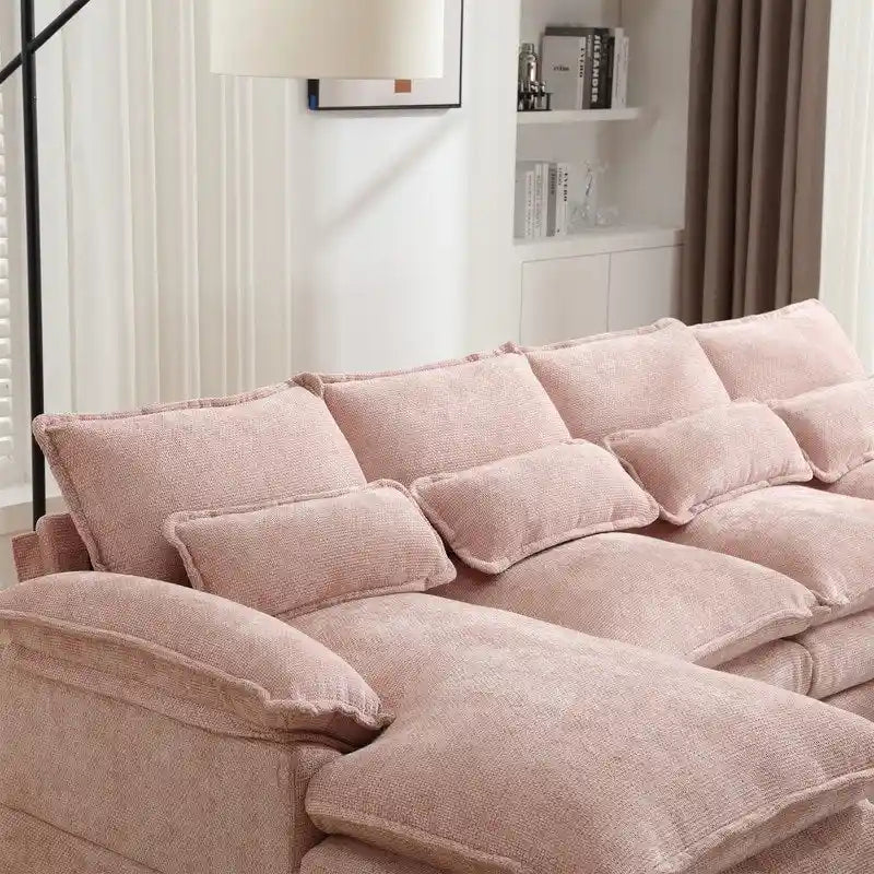 Schnittsofa Cloud Couch für Wohnzimmer, modernes Chenille-/Bouclé-U-förmiges Sofa, bequemes modulares Schlafsofa mit doppelter Recamiere