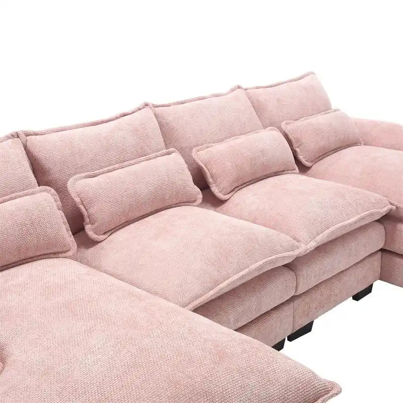 Schnittsofa Cloud Couch für Wohnzimmer, modernes Chenille-/Bouclé-U-förmiges Sofa, bequemes modulares Schlafsofa mit doppelter Recamiere