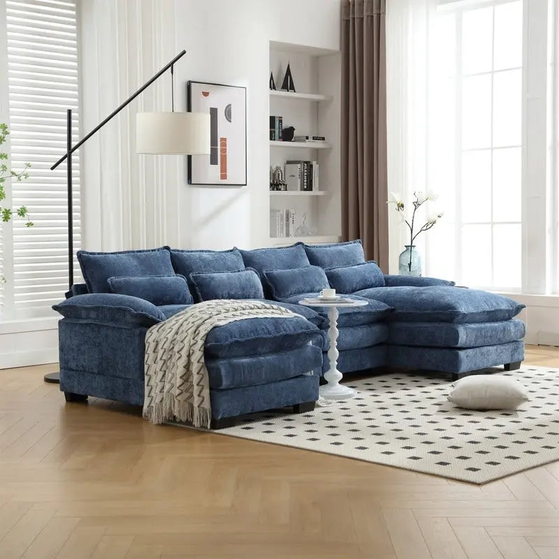 Schnittsofa Cloud Couch für Wohnzimmer, modernes Chenille-/Bouclé-U-förmiges Sofa, bequemes modulares Schlafsofa mit doppelter Recamiere