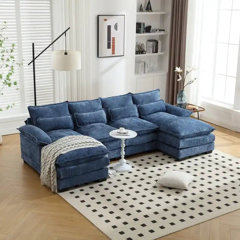 Schnittsofa Cloud Couch für Wohnzimmer, modernes Chenille-/Bouclé-U-förmiges Sofa, bequemes modulares Schlafsofa mit doppelter Recamiere