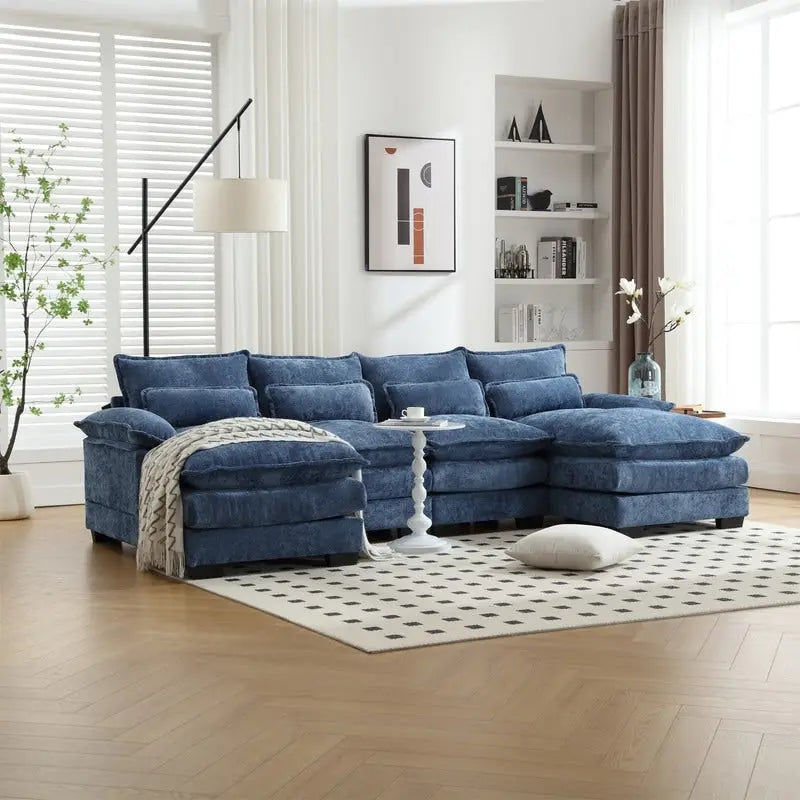 Schnittsofa Cloud Couch für Wohnzimmer, modernes Chenille-/Bouclé-U-förmiges Sofa, bequemes modulares Schlafsofa mit doppelter Recamiere