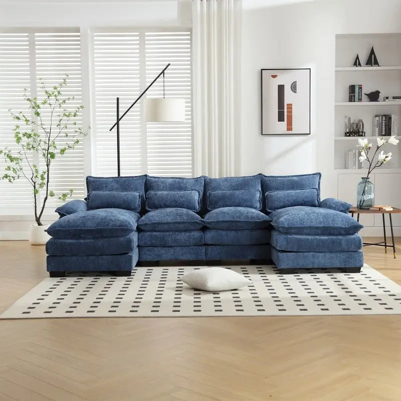 Schnittsofa Cloud Couch für Wohnzimmer, modernes Chenille-/Bouclé-U-förmiges Sofa, bequemes modulares Schlafsofa mit doppelter Recamiere