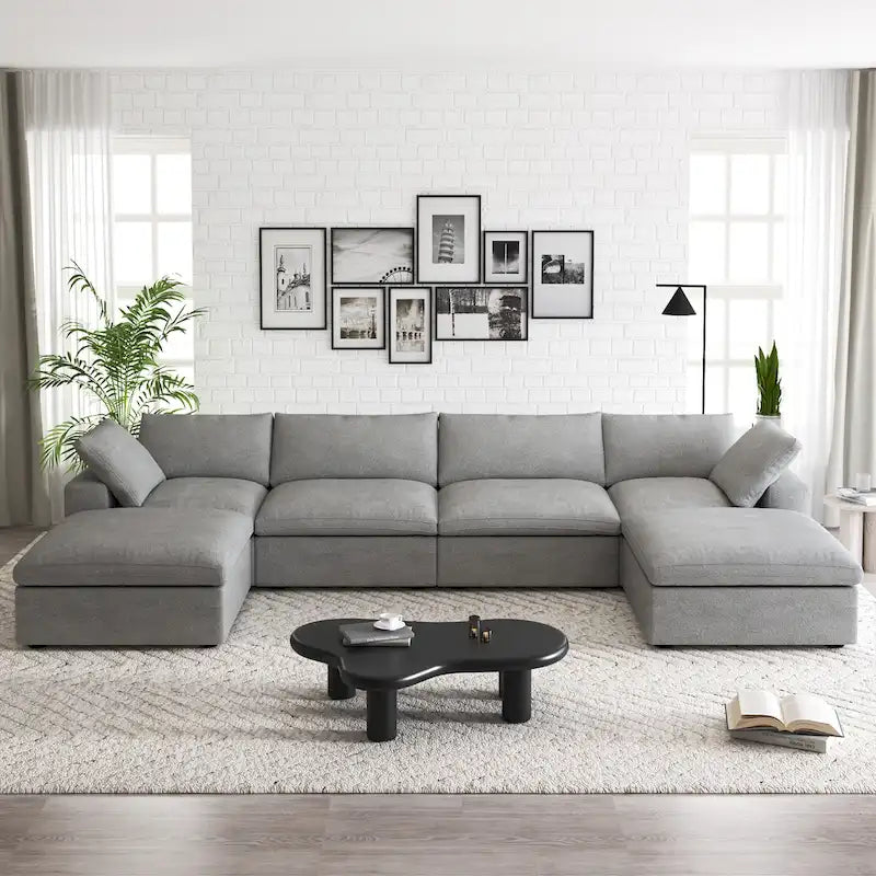 160 Breites Sektionssofa mit Daunenfüllung, U-förmige Couch, 4-Sitzer mit 2 Ottomanen