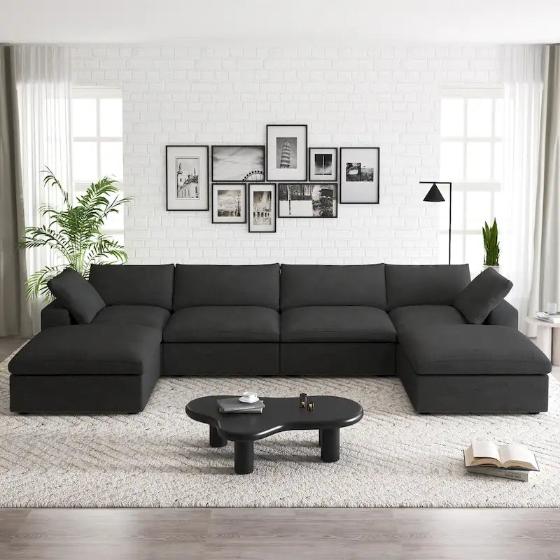 160 Breites Sektionssofa mit Daunenfüllung, U-förmige Couch, 4-Sitzer mit 2 Ottomanen