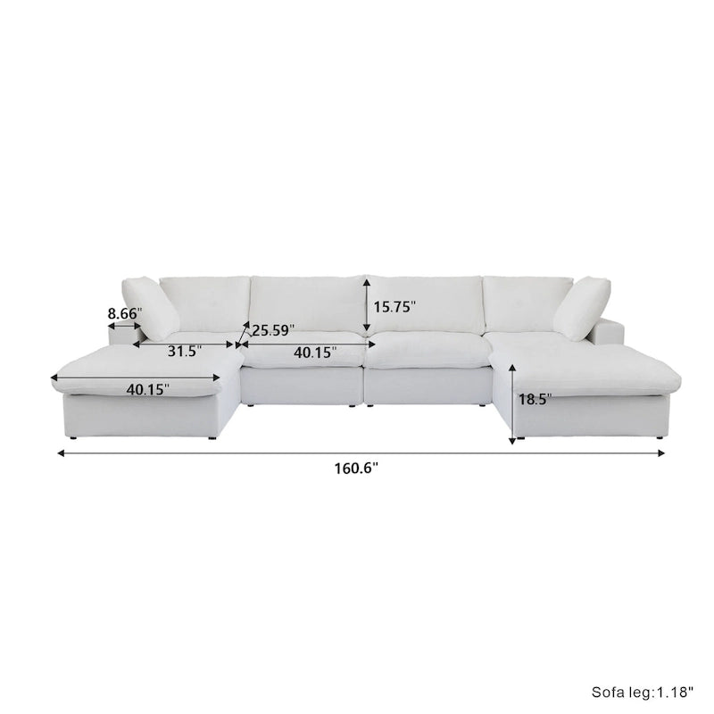 160 Breites Sektionssofa mit Daunenfüllung, U-förmige Couch, 4-Sitzer mit 2 Ottomanen