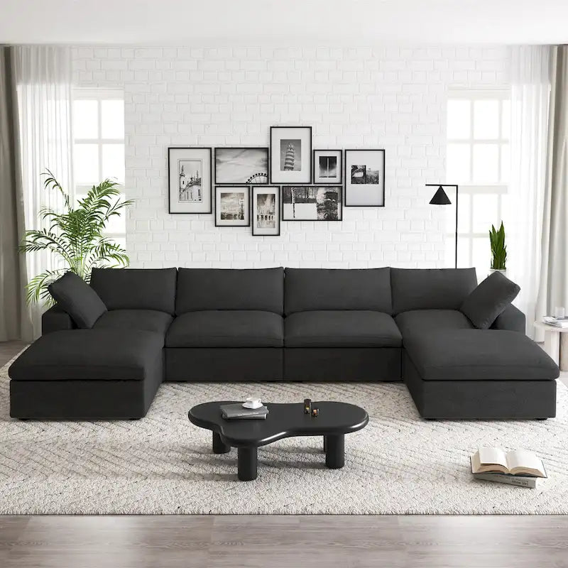 160 Breites Sektionssofa mit Daunenfüllung, U-förmige Couch, 4-Sitzer mit 2 Ottomanen