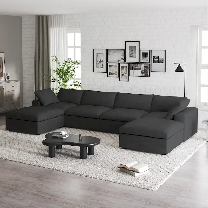 160 Breites Sektionssofa mit Daunenfüllung, U-förmige Couch, 4-Sitzer mit 2 Ottomanen
