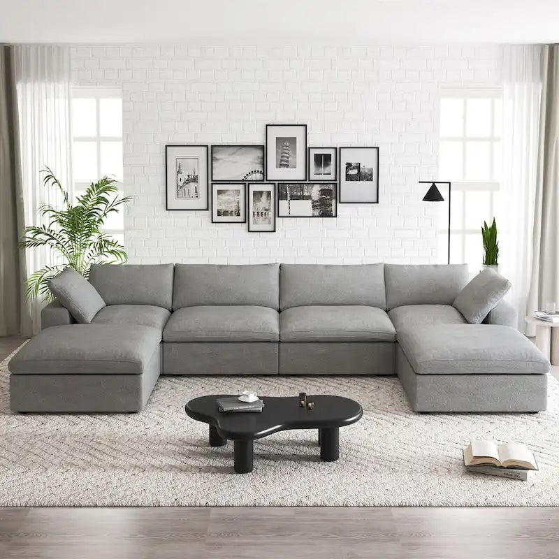 160 Breites Sektionssofa mit Daunenfüllung, U-förmige Couch, 4-Sitzer mit 2 Ottomanen
