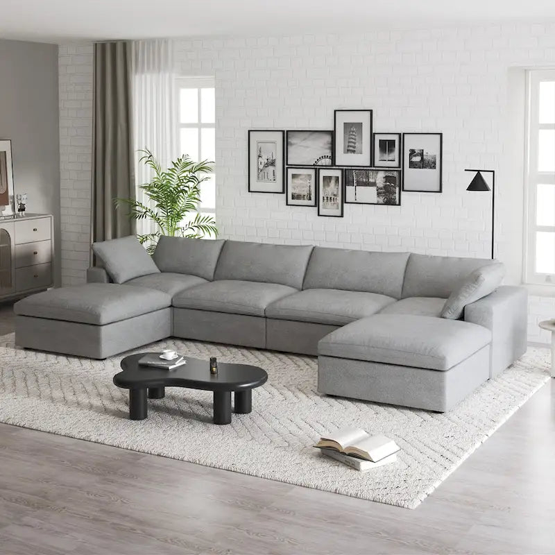 160 Breites Sektionssofa mit Daunenfüllung, U-förmige Couch, 4-Sitzer mit 2 Ottomanen