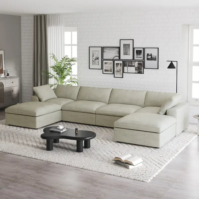 160 Breites Sektionssofa mit Daunenfüllung, U-förmige Couch, 4-Sitzer mit 2 Ottomanen