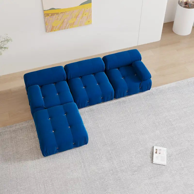Blaues Samt-Sofa mit Ottomane