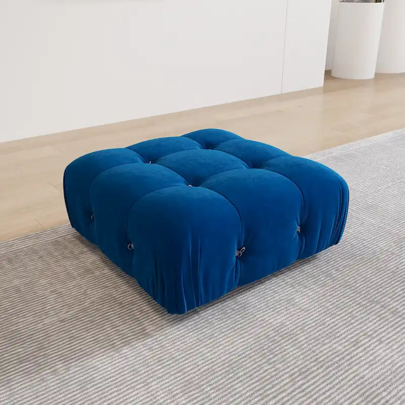 Blaues Samt-Sofa mit Ottomane