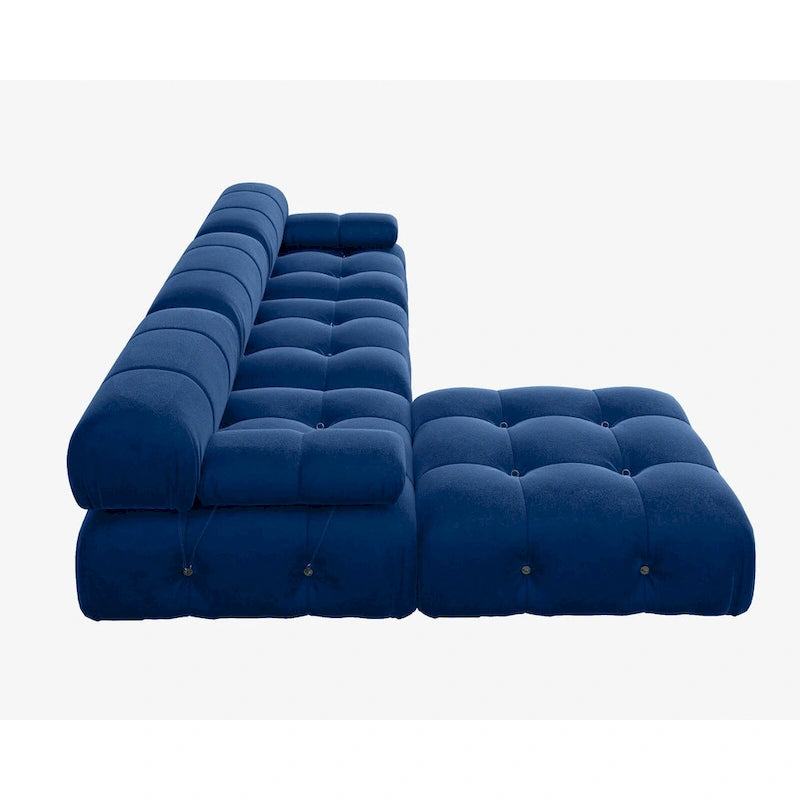 Blaues Samt-Sofa mit Ottomane