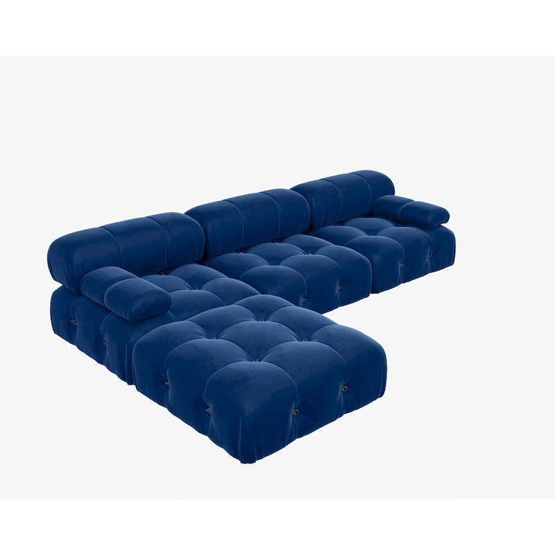 Blaues Samt-Sofa mit Ottomane