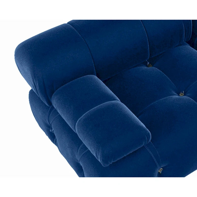 Blaues Samt-Sofa mit Ottomane