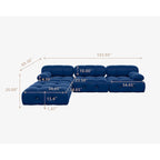 Blaues Samt-Sofa mit Ottomane