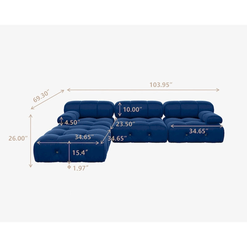 Blaues Samt-Sofa mit Ottomane