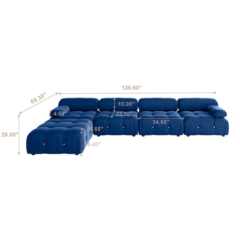 Blaues Samt-Sofa mit Ottomane