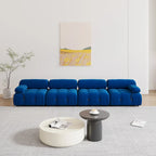 Blaues Samt-Sofa mit Ottomane