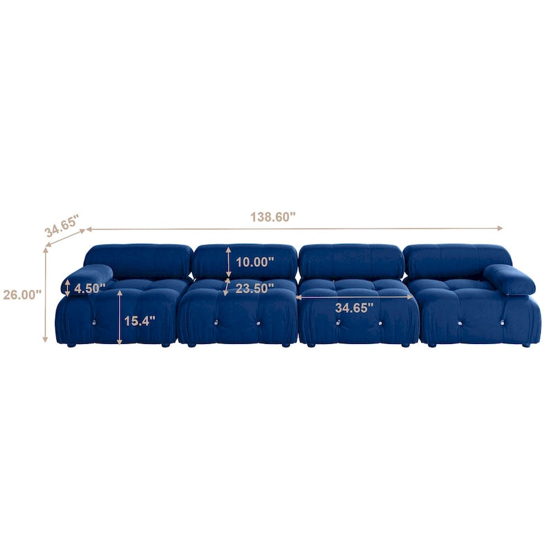 Blaues Samt-Sofa mit Ottomane