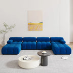 Blaues Samt-Sofa mit Ottomane