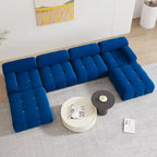 Blaues Samt-Sofa mit Ottomane