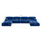 Blaues Samt-Sofa mit Ottomane