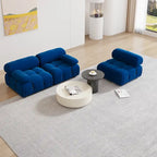 Blaues Samt-Sofa mit Ottomane