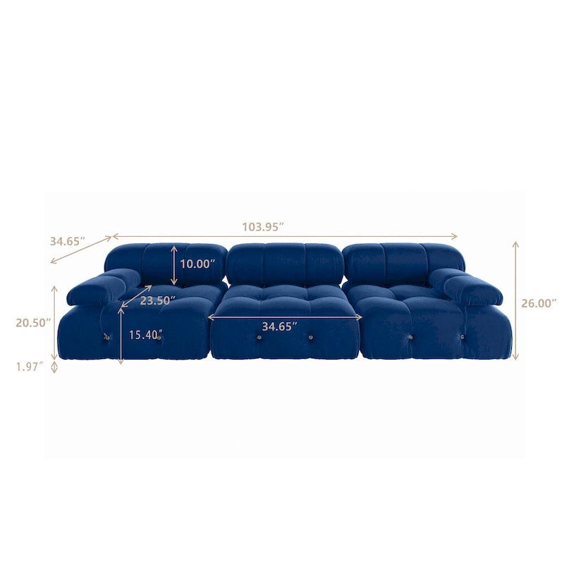 Blaues Samt-Sofa mit Ottomane
