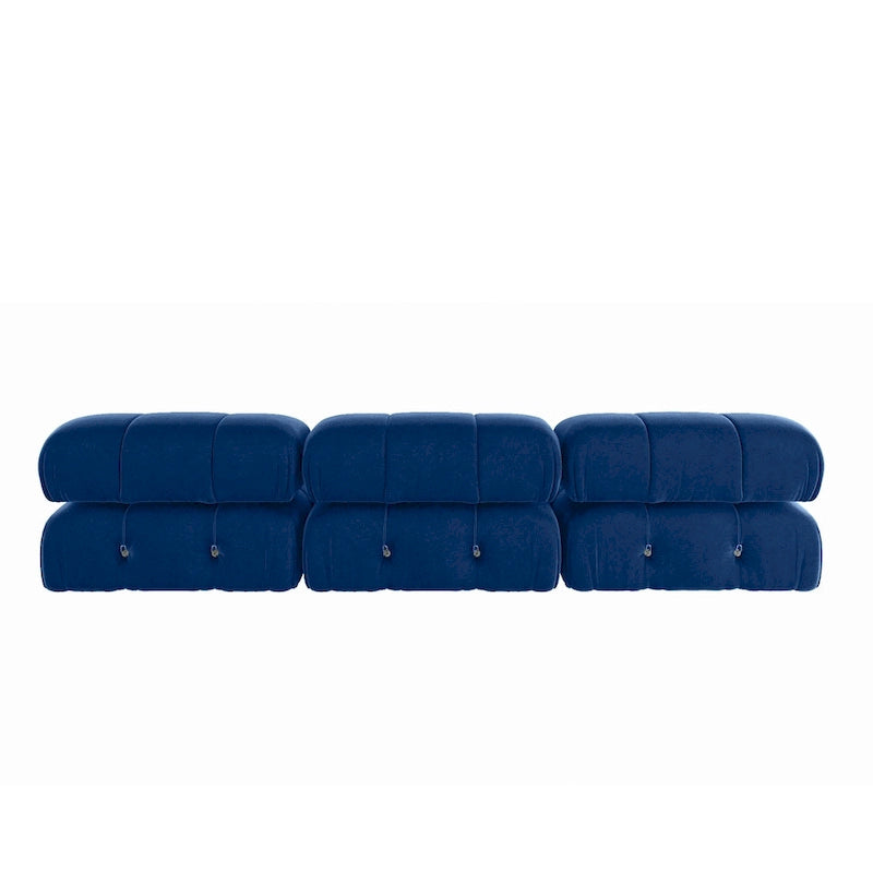 Blaues Samt-Sofa mit Ottomane