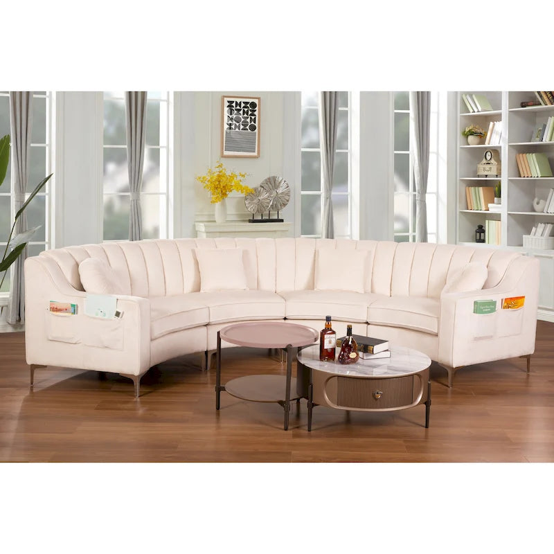 Samt Symmetrisches Modulares U-förmiges Ecksofa - 358 cm breit