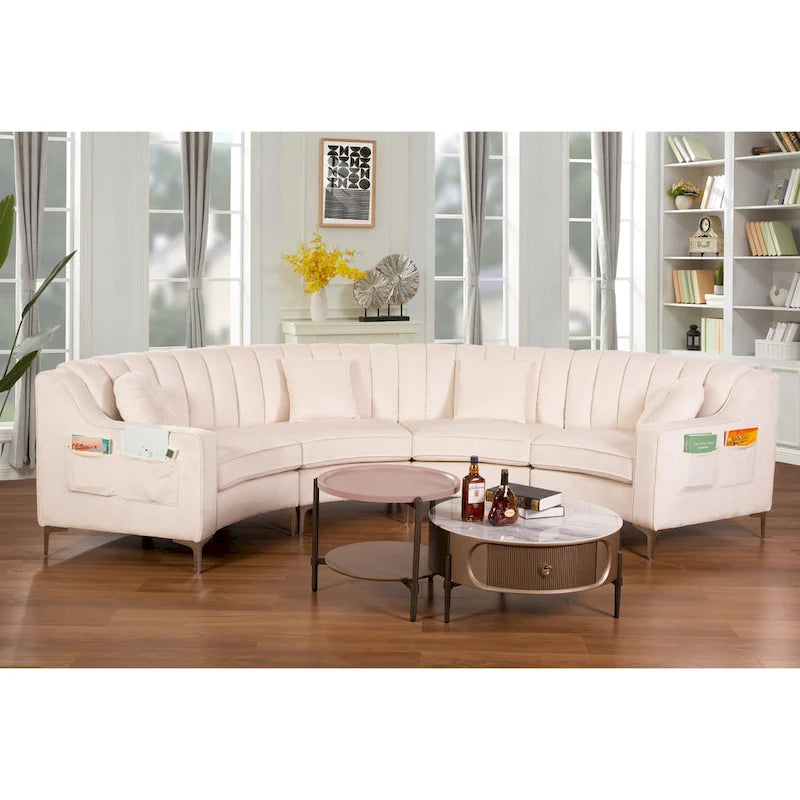 Samt Symmetrisches Modulares U-förmiges Ecksofa - 358 cm breit