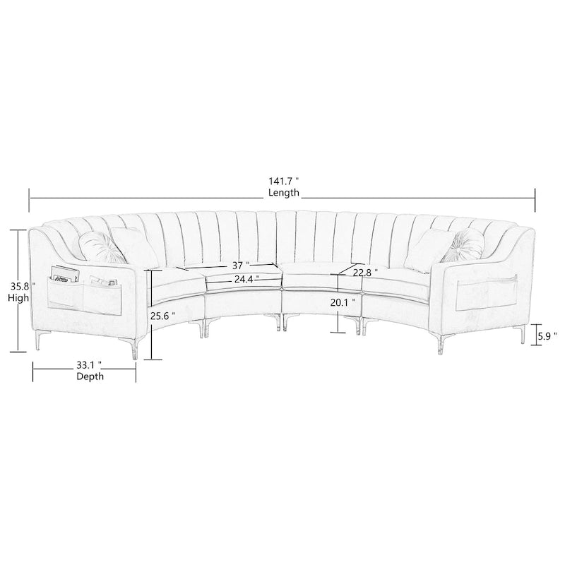 Samt Symmetrisches Modulares U-förmiges Ecksofa - 358 cm breit
