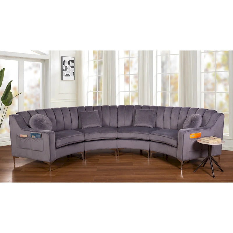 Samt Symmetrisches Modulares U-förmiges Ecksofa - 358 cm breit