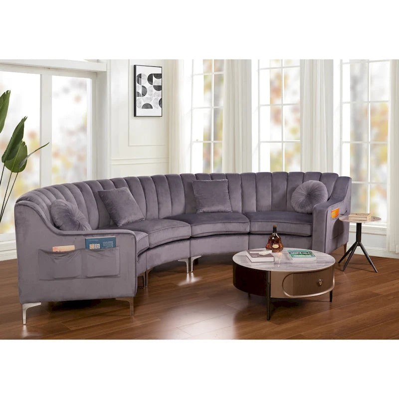 Samt Symmetrisches Modulares U-förmiges Ecksofa - 358 cm breit