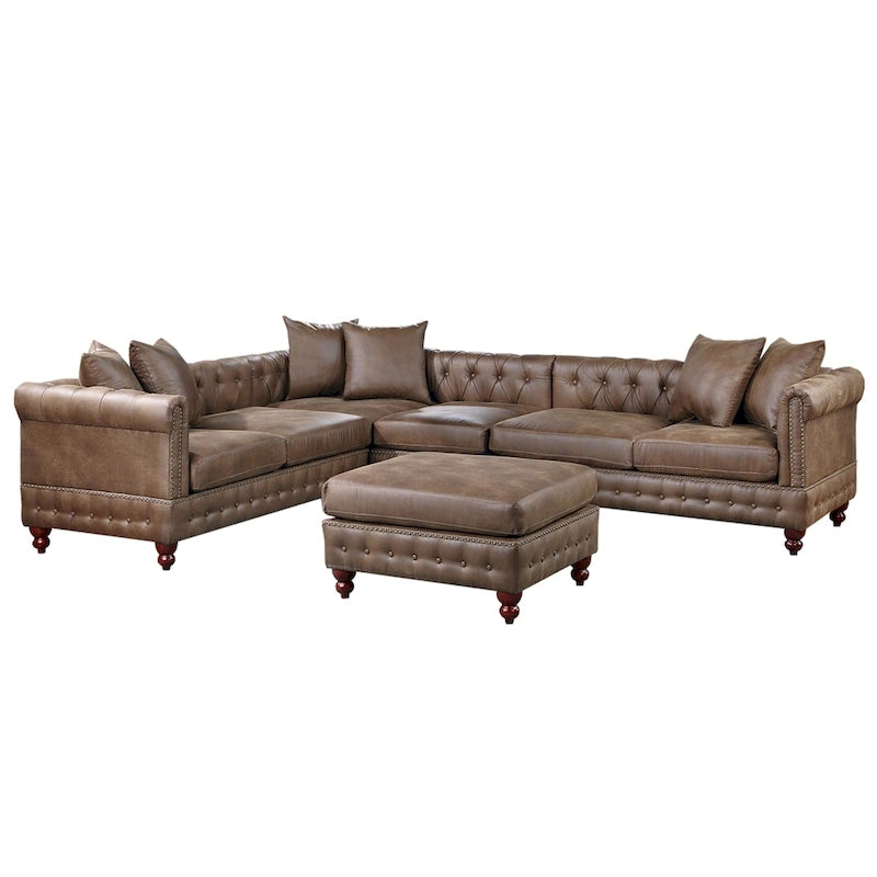 4-teiliges Polster-Ecksofa-Set aus Kunstleder mit Holzfüßen